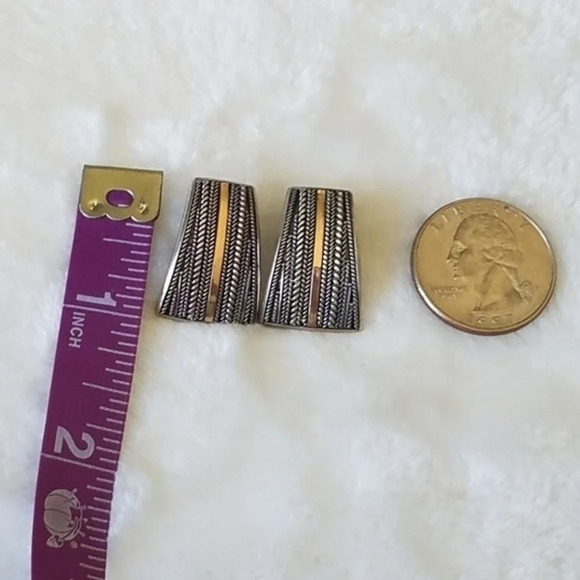 Sterling Silver Copper Strip Pierced Earrings - Picture 2 of 6